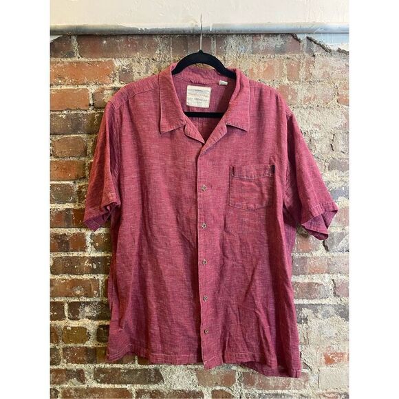 Original WEATHERPROOF VINTAGE • Red Heather Short Sleeve Button-down Linen/Cotto - Picture 1 of 11